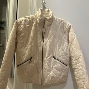 Lucky Brand Cream Quilted Jacket with Zipper Pockets